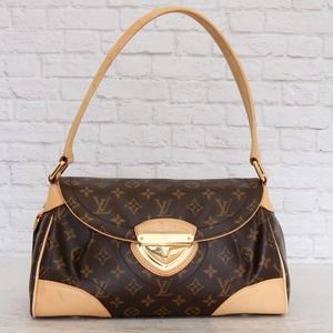 Louis Vuitton Beverly MM Monogram Shoulder Bag Tote Leather Purse LV Brown Gold